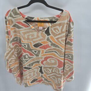 Ruby Rd. Woman White Cream Yellow Red V-Neck Short Sleeved Top Size 3x